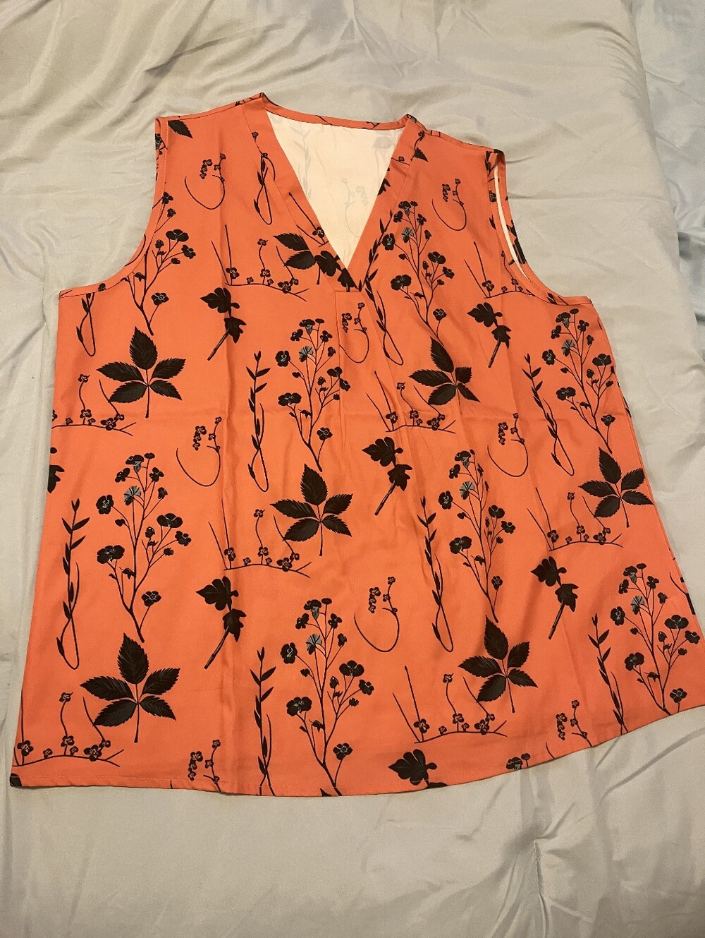 Sleeveless Top XXL Coral Botanical / Floral Print V Neck Lightweight